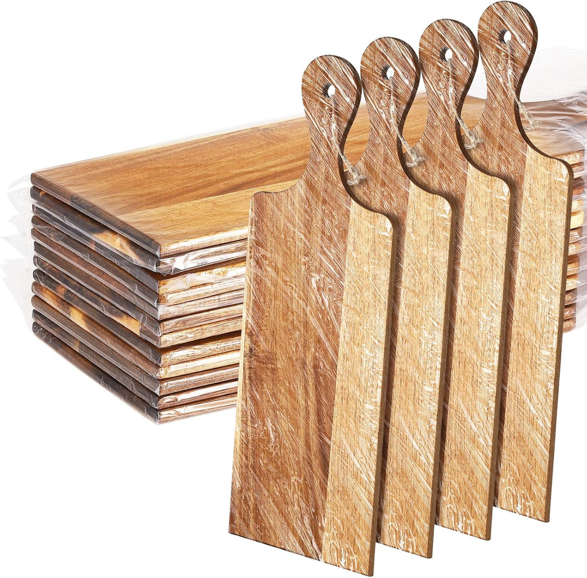 Patelai 12 Packs Wooden Cutting Board Set with Handles Large Kitchen Serving Plain Chopping Board Bulk Gifts for Mom for Vegetables Meat Pizza Cheese Fruit Bread(Acacia Wood,17 x 6 Inch)