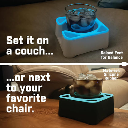 MugBrick Drink Holder for Couch, Bed, Car, Boat - Non-Spill Table and Desk Cup Holder, Tip Proof Spill Prevention Organizer, White + Pink Glow