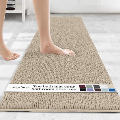 MAYSHINE Plush Shaggy Chenille Bath Mat | Extra Soft, Super Absorbent, Non-Slip Bathroom Rug | Fluffy Microfiber, Area Rug Sets for Bathroom Floor, Kitchen, Living Room | 71"x31" | Beige