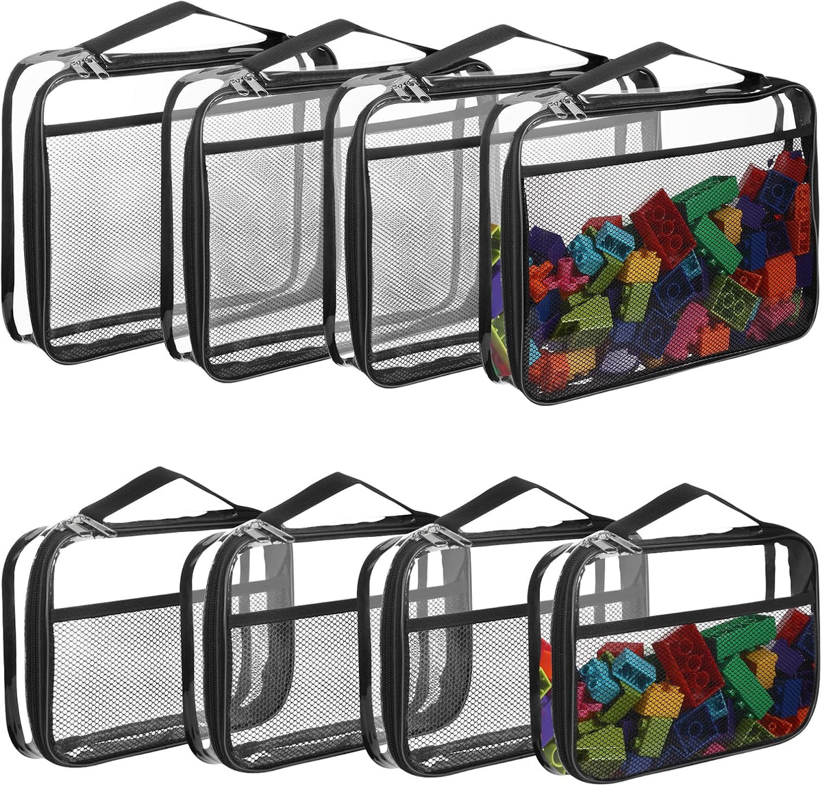 8 Packs Toy Storage Bags with Zipper, Reusable Clear PVC Board Game Storage, Travel Waterproof Organizer Bags with Portable Handle for Building Blocks, Bricks, Puzzles, Books