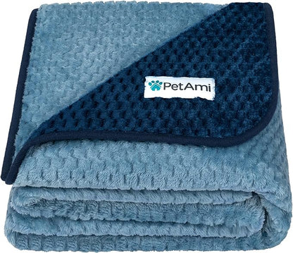 PetAmi Waterproof Dog Blanket, Leakproof XL Pet Blanket for Large Dogs, Furniture Sofa Couch Cover Protector, Fleece Cat Throw Bed Crate Kennel, Reversible Washable Soft Plush, Twin 60x80 Navy Blue