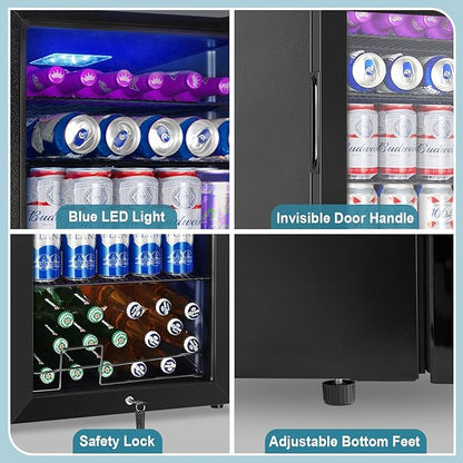 Beverage Refrigerator Cooler, 128 Cans 3.2 Cu.Ft Mini Fridge Glass Door