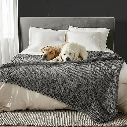 Muddy Mat® Dog Blanket - Chenille Water Absorption Blanket for Bed & Couch Cover for Dogs Washable, Anti-Slip Soft and Durable Furniture Protector for Dogs - Grey 29"x40"