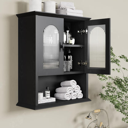 CJL Bathroom Wall Cabinet with Fluted Door, 18.9'' x 23.6'' Medicine Cabinet, Over The Toilet Storage Cabinet, Black