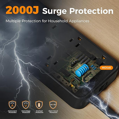 2000J Surge Protector Power Strip, TESSAN 5 FT Extension Cord