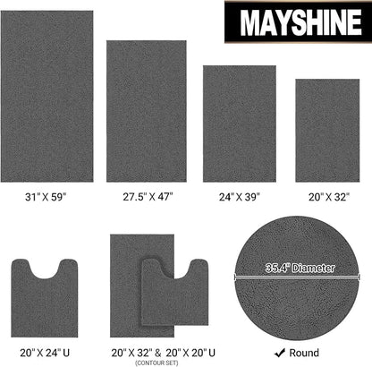 MAYSHINE Round Area Rug Set for Bathroom | Soft Plush Chenille Bath Mat, Water Absorbent Non-Slip Bathroom Rug | Washable Shag Carpet, Bedroom, or Home Décor | 36"x36" (Round) | Charcoal Gray