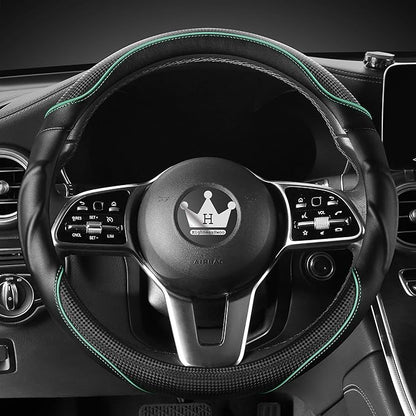 3D Car Steering Wheel Cover Comfort Grip Massage Sporty Anti-Slip Carbon Fiber Faux Leather for Sedan SUV, Universal Fit, Car Handle Covers for All Seasons, 14.75-15.15in, Green
