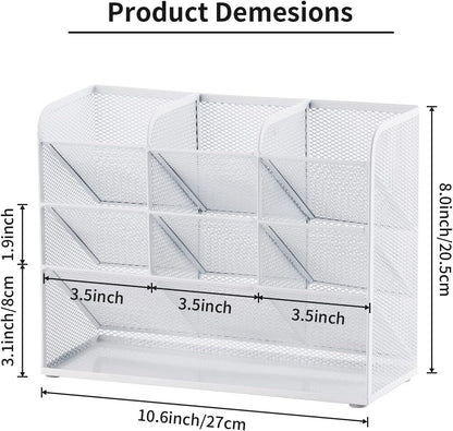 Marbrasse Mesh Desk Organizer, Multi-Functional Pen Holder, Pen Organizer for desk, Desktop Stationary Organizer, Storage Rack for School Home Office Art Supplies (White - Mesh Pen Holder)