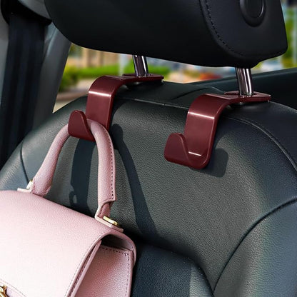 Soleebee 4 Pack Car Headrest Hooks - Universal Auto Hooks, Back Seat Hangers, Storage Organizer (Brown)