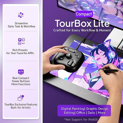 TourBox Lite - Editing Keyboard Compact, Artists Go-to Drawing Macro Keypad