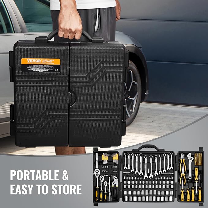 VEVOR Mechanics Tool Set 207 Pieces 1/4" 3/8" 1/2" Drive Sockets -SAE and