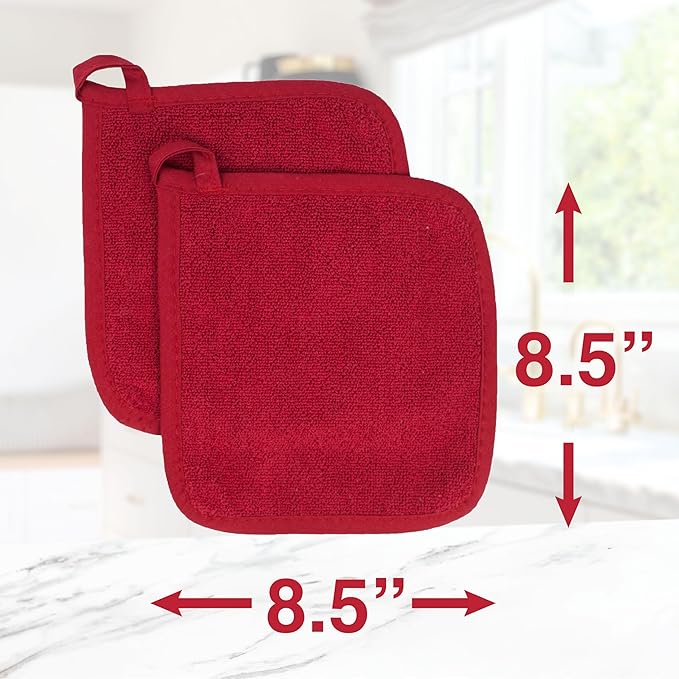 RITZ Terry Potholder & Hot Pad: Unparalleled Heat Resistant, Durable 100% Cotton – Ergonomically Designed for Optimal Grip – Easy-Care Machine Washable – 4-Pack, Paprika Red
