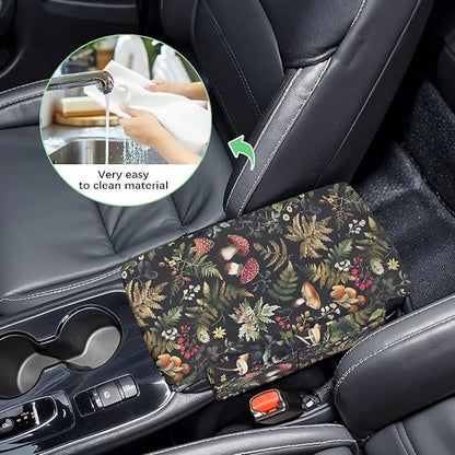 Dreaweet Car Center Console Cover Mushroom Car Arm Rest Cover Pad with Pockets Cute Car Accessories for Women Soft Comfy Thick Armrest Cover for Car SUV Sedan Truck