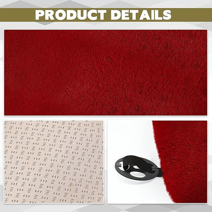 wuyaoyao Sheepskin Car Seat Cushion, Soft Comfort Fur Wool Car Seat Covers, Winter Warm Auto Front Seat Cushion Pad, Fuzzy Seat Bottom Protector Universal for Vehicle Office Chair (Wine Red)