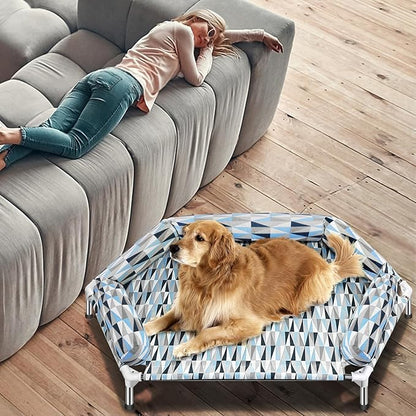 Pyowmgd Orthopedic Dog Bed - Beds Bolster,Cooling Elevated Dog Beds with Metal Frame,Raised Dogs Bed,Easy to Assemble,Up to 130 lbs,X-Large (51" L x 32.3" W x 7.8" Th)