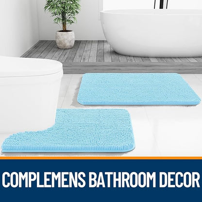 OLANLY Bathroom Rugs 70x24, Extra Soft Absorbent Chenille Bath Rugs, Rubber Backing Quick Dry, Machine Washable Bath Mats for Bathroom Floor, Tub and Shower, Home Decor Accessories, Sky Blue