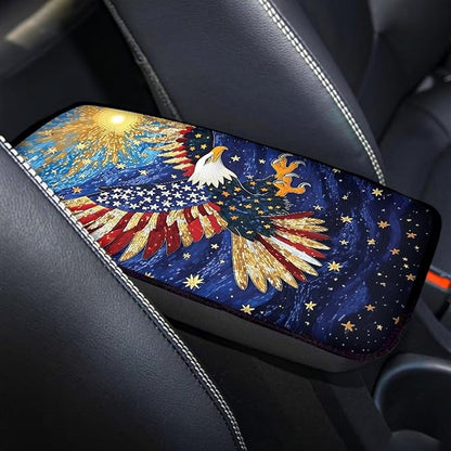 Dreaweet 250th Anniversary Center Console Cover Patriotic Eagle Middle Console Covers for SUV Truck Universal Fit Arm Rest for Car Armrest Storage Box Mat