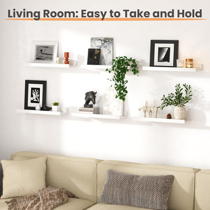 upsimples Floating Shelves for Wall, Wall Shelves for Decor Storage Set of 6, Wall Mounted Wood Shelf for Bedroom, Living Room, Bathroom, Kitchen, Picture Ledge Shelf, White