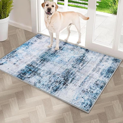 COMSLE Door Mat, Front Door Mat Indoor for Entrance Faux Wool Absorbent Non Slip Modern Throw Rug for Entryway Hallway Muddy Paws - Pet Friendly, 20x32 Inches,Smashing Blue Machine Washable
