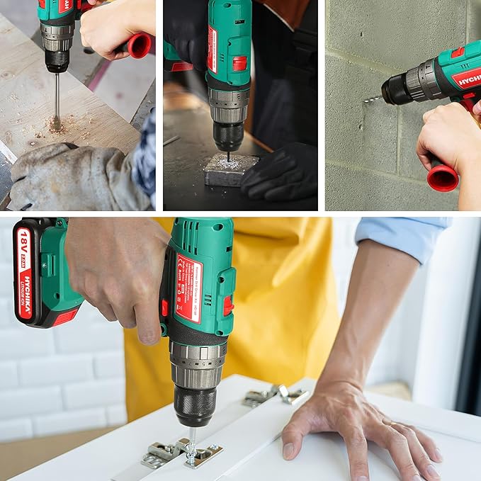 Cordless Hammer Drill Driver 18V, HYCHIKA 400 In-lbs Torque Power Drill