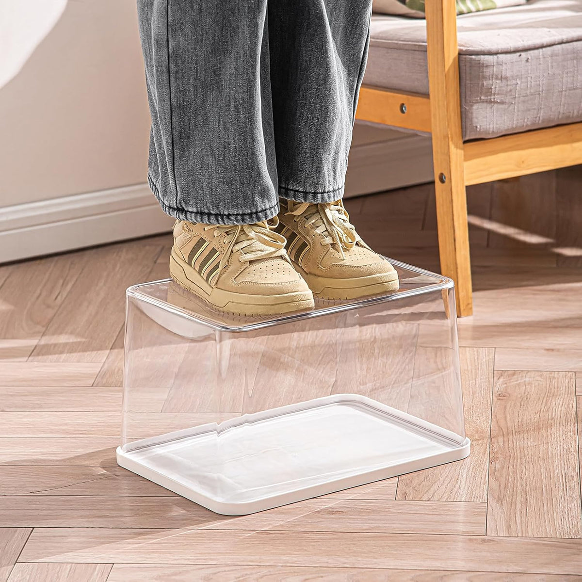 Clear plastic storage bins with LIDS-3packs,storage containers for snacks, cosmetics, books, dog food, Storage Organizer for Nursery，Kitchen, Living room,Bedroom, Bathroom, Office (Clear-White Lid)