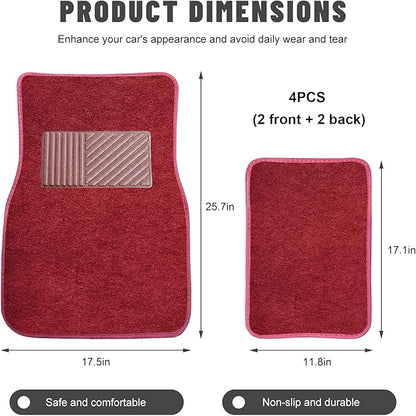 Sun Walker 4 PCS Car Floor Mats, Waterproof Anti-Slip Front & Rear Car Carpets with Driver Heel Pad, All Weather Floor Protective Pads Universal for SUVs Trucks Sedans Vans (Wine Red)