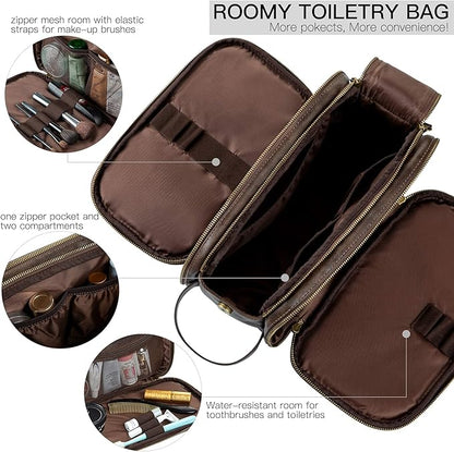 Elviros Toiletry Bag for Men, Large Travel Shaving Dopp Kit Water-resistant Bathroom Toiletries Organizer PU Leather Cosmetic Bags Fathers Day Gift (Medium, Chocolate)