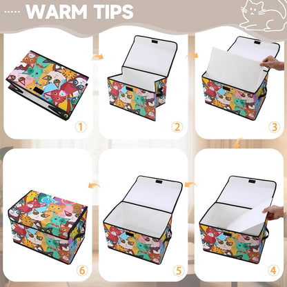 Stackable Clothes Storage Bins with Lids,Closet Organizers Fabric Cat Printing Box for Home and Office,Blanket Clothes Organizers,Under Bed Storage Containers 3 Pack.