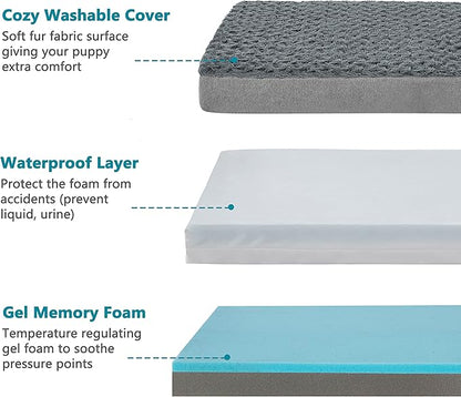 GOHOO PET Jumbo Human Dog Bed, Orthopedic Memory Foam Pet Mat, Washable Dog Crate Bed with Cooling Gel, Removable Cover & Waterproof Lining