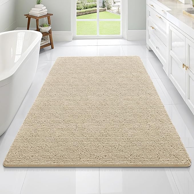 OLANLY Bathroom Rugs 70x46, Extra Soft Absorbent Chenille Bath Rugs, Rubber Backing Quick Dry, Machine Washable Bath Mats for Bathroom Floor, Tub and Shower, Home Decor Accessories, Beige