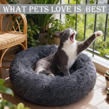 Aofast Calming Dog & Cat Bed for Extra Large Small Medium Sized Pet, Donut Washable Comfort Fluffy Warm Round Mat for Puppy Kitten, 8 Size Essentials Furniture Supplies Indoor