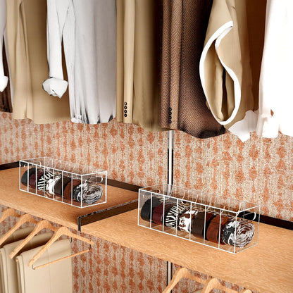 Belt Organizer - Acrylic Belt Storage Holder for Closet with Dust Cover Lid - 7 Compartments Clear Display Case for Tie and Bow Tie