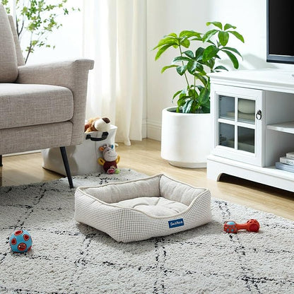 Sam's Pets Arlo Orthopedic Brown Plaid Dog Bed with Soft Fabric, Easy Cleaning, Non-Slip Grip, Modern Design, Extra Small