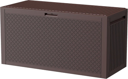 ZYJOYY 90 Gallon Resin Deck Box, Weatherproof Outdoor Storage Box for Patio, Garden, Pool, and Yard, Lockable Waterproof Bin for Tools, Cushions, and Accessories, Brown