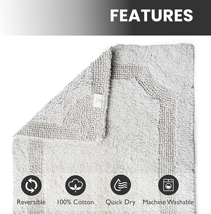 voyzz home Set of 2 Reversible Bath Rug 20x32 inch -17x24 inch | 100% Cotton Hand Tufted Soft & Absorbent Bath Mat|Washable Quick Dry Shaggy Shower Mat | Non-Slip Mordern Bathroom Decor | Grey…