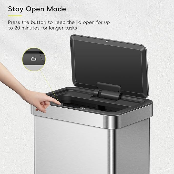 EKO EcoNova 13.2 Gallon/ 50L Automatic Sensor Kitchen Trash Can, Stainless