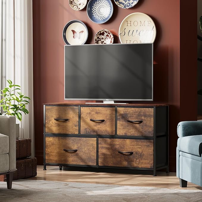 WLIVE Dresser for Bedroom with 5 Drawers, Wide Chest of Drawers, Fabric Dresser