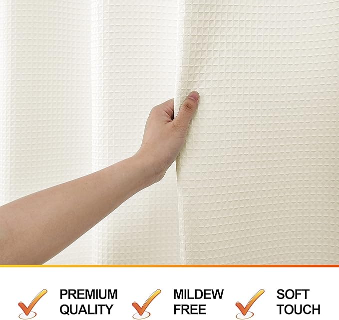 MISS SELECTEX Machine Washable Cloth Shower Curtain, Matt Waffle Durable Thick Cloth Shower Curtain for Bathroom,Premium Water Repellent Fabric Luxury Spa Hotel Shower Curtain(72Wx78H,Ecru/Beige)