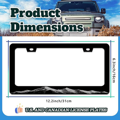 Beautiful Mountains Pattern License Plate Frame Stainless Steel 6 X 12 Inch | Fits US Standard With Screws Rust Resistant For Car Front Rear Decoration Accessories Easy Installation For Cars SUV Truck