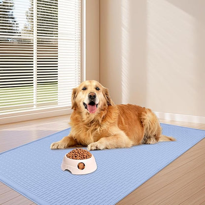 Bartuke Dog Food Mat, Extra Large 34" x 22" Silicone Pet Feeding Mat with Raised Edge Pet Placemat for Small, Medium, and Large Pets Non-Slip, Easy to Clean (Blue)