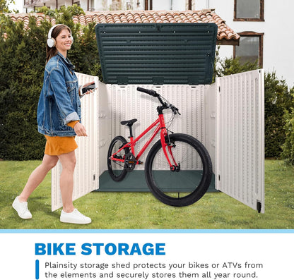 47 Cu ft Outdoor Storage Shed, Resin Outdoor Storage Box for Patio Yard Weatherproof Outdoor Storage Cabinet for Tools Pool Supplies - Lockable Deck Boxes Outdoor Waterproof(Creamy White)