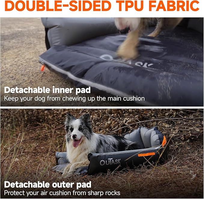 outask Inflatable Outdoor Dog Bed Waterproof,Portable Camping Cot for Large Dogs,Cooling Pet Bed with TPU Fabric Chew Proof Crate Bed Washable (Small)