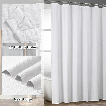 Aiyufeng Moga White Extra Long Shower Curtain 72 x 84, 3D Embossed Textured Fabric Shower Curtain for Bathroom, Water Repellent, Machine Washable, White