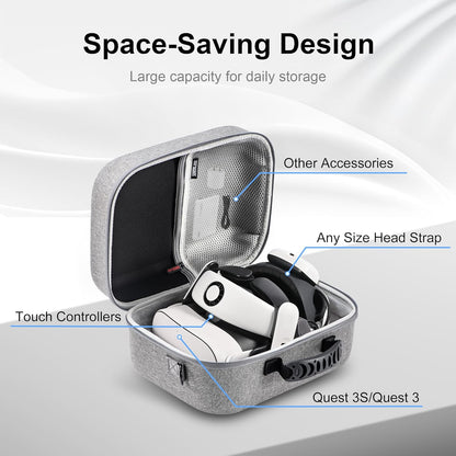Large Carrying Case for Meta Quest 3/Quest 3S, Compatible with BOBOVR S3 Pro/Kiwi Design Battery Head Strap, Controllers & Accessories, Portable Hard Travel Case for Oculus Quest 3/3S Gray