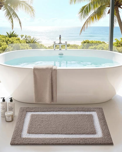 Color&Geometry Bathroom Rugs, Water Absorbent and Quick Dry Microfiber Bath Rugs-16"x24", Non-Slip, Machine Washable, Extra Soft Plush Bath Mats for Bathroom, Laundry Room, Dark Beige White