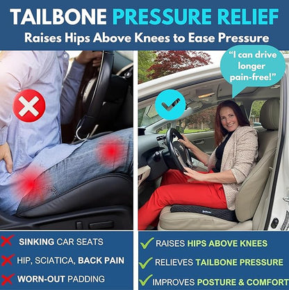 Car Seat Cushion, Extra Large Wedge Car Seat Cushion for Driving, Better Visibility, Pressure Relief Memory Foam for Sciatica & Tailbone Pain Relief, (Black Mesh)