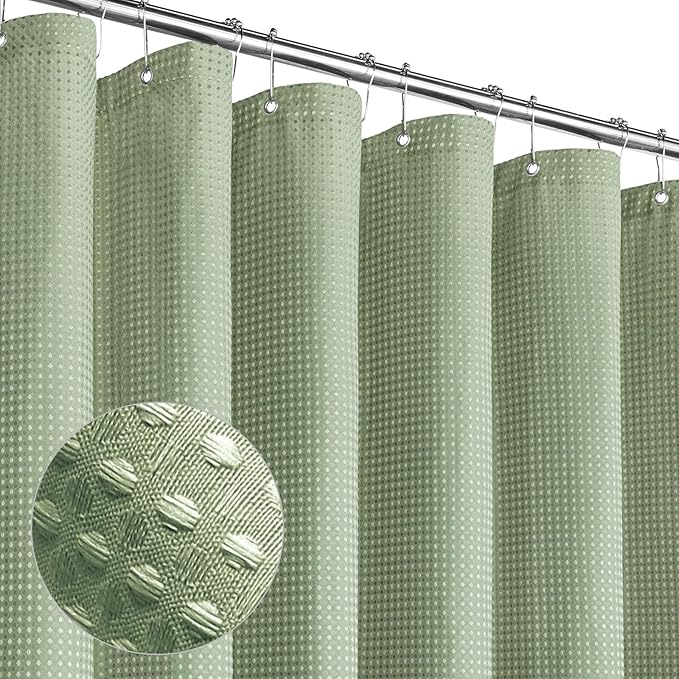 MitoVilla Waffle Shower Curtain 72 x 78, Sage Green Fabric Long Set, Modern Farmhouse for Bathroom Decor, Luxury Hotel Cloth 78 Inch Long