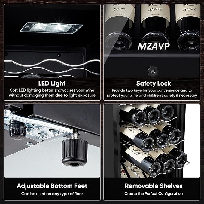 Mini Wine Fridge-Black, 18 Bottles Low Noise Compressor Wine Cooler,