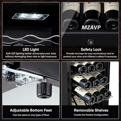 Mini Wine Fridge-Black, 18 Bottles Low Noise Compressor Wine Cooler,