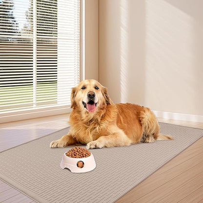 Bartuke Dog Food Mat, Extra Large 57" x 40" Silicone Pet Feeding Mat with Raised Edge Pet Placemat for Small, Medium, and Large Pets Non-Slip, Easy to Clean (Khaki)